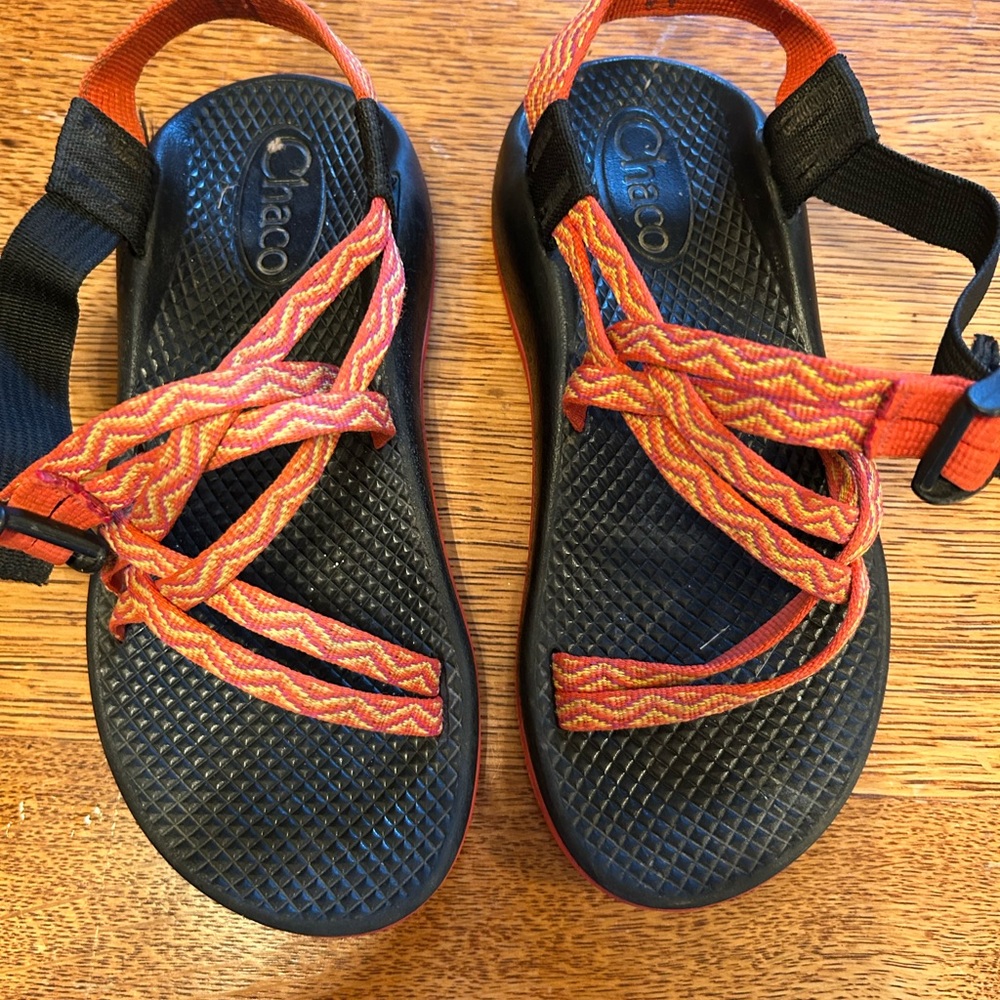 Chaco Vibrant Orange and Black Sandals